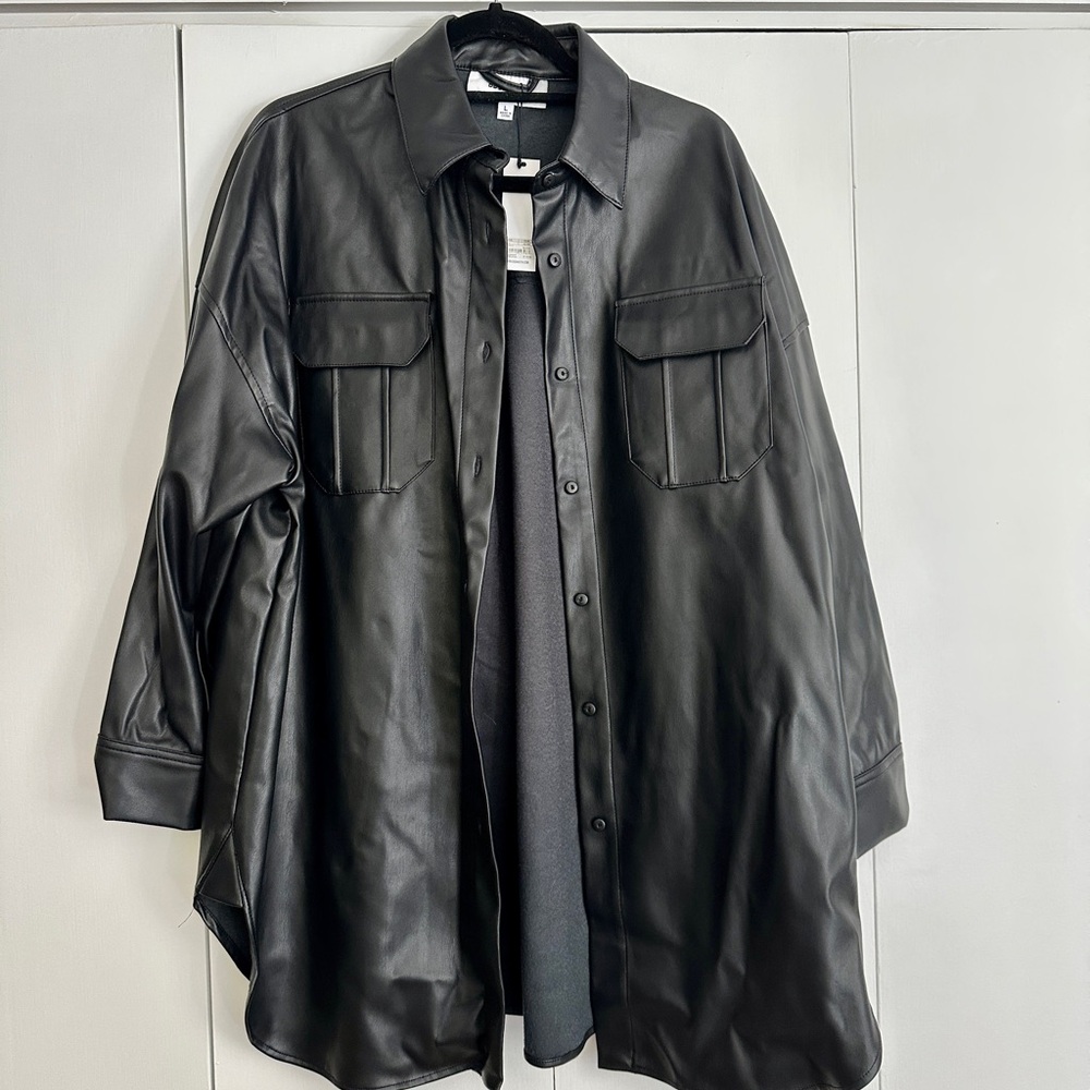 BB Dakota Black Faux Leather Shirt Jacket